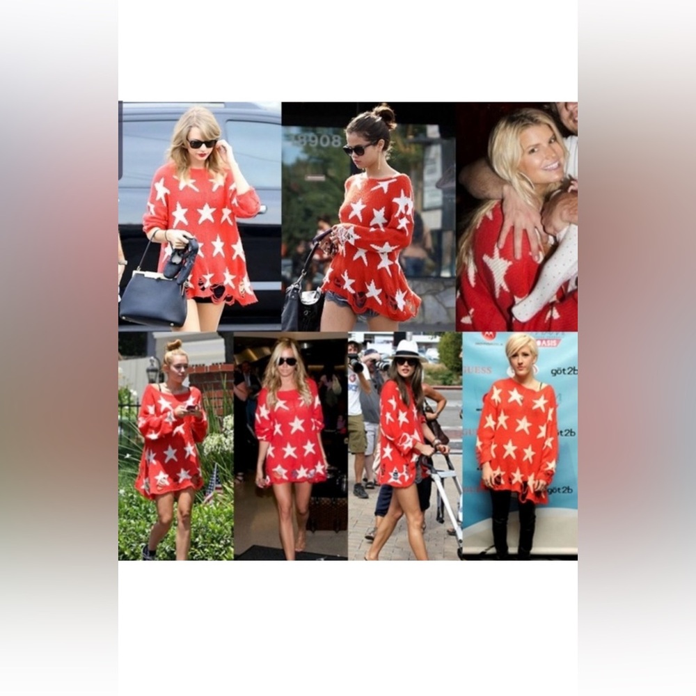 Wildfox White Label Seeing Stars Lennon Sweater Oversize Destructed Red Size XS
